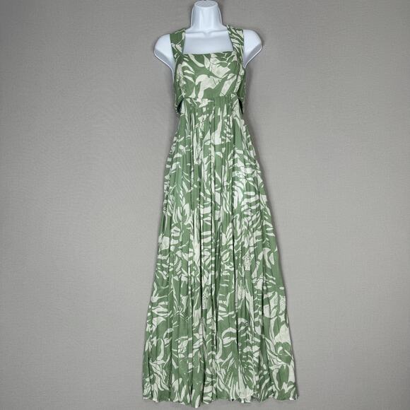 Anthropologie Dresses & Skirts - By Anthropologie Dress Womens XS Green Smocked Bandeau Leaf Tropical Cutout Maxi